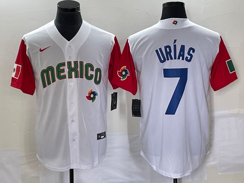 Men 2023 World Cub Mexico #7 Urias White blue Nike MLB Jersey15